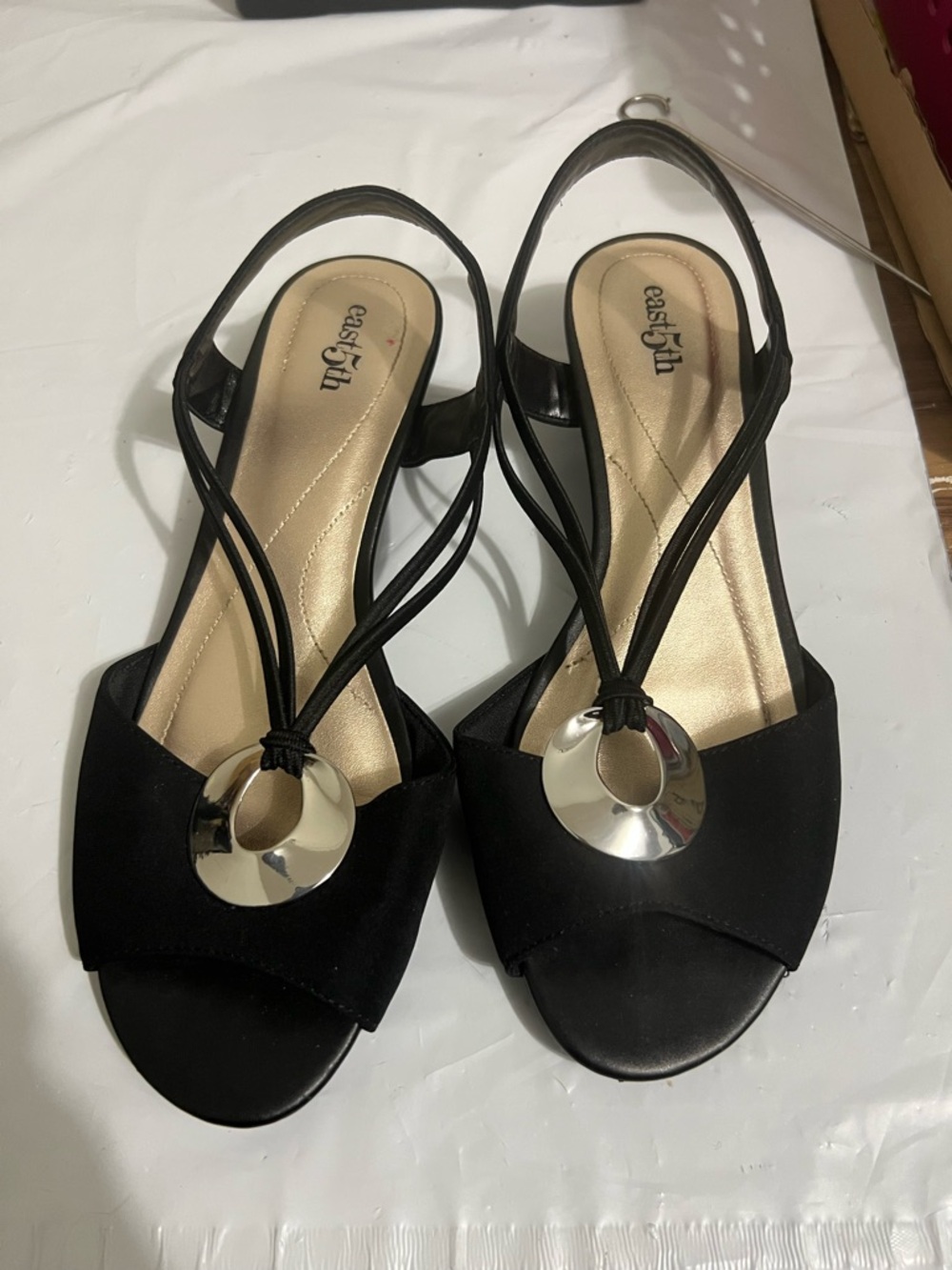 East 5th Ravena Wedge Black Open-Toe Slingback Sandal Silver Accent Y2K 7 - Picture 3 of 9